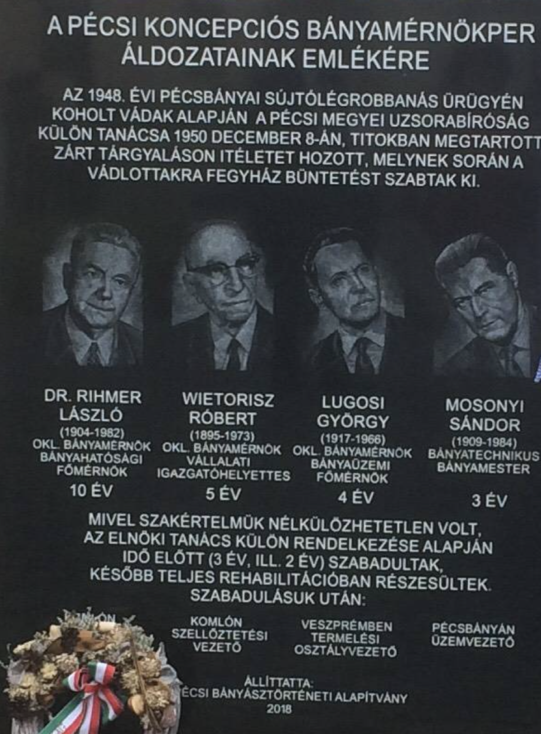 Emléktábla Pécsett amit a koncepciós per áldozatainak állítottak